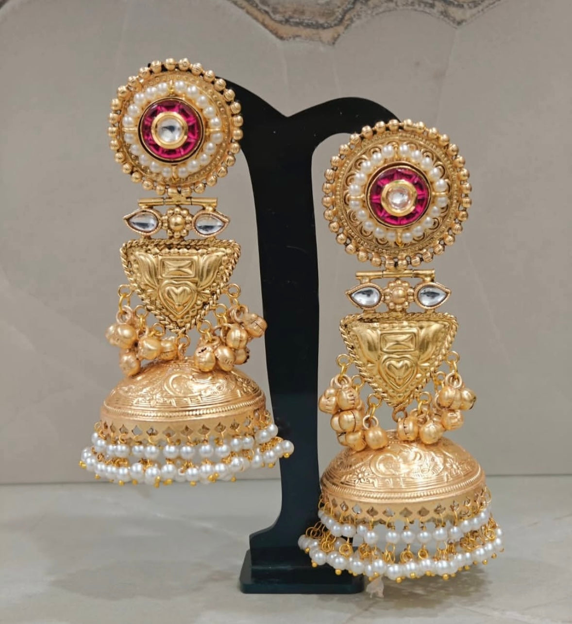 Noor Brass Jhumka (Pink)