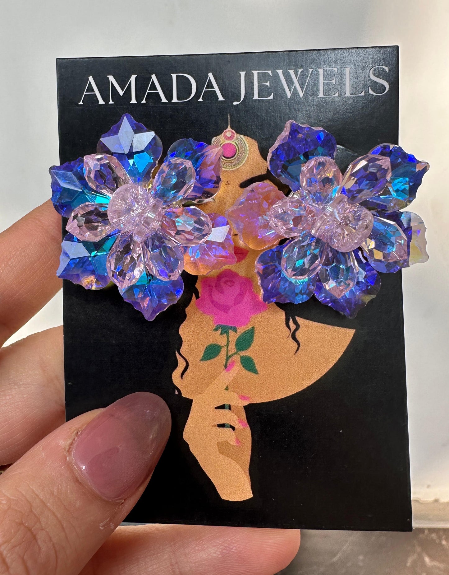 Crystal Floral Earrings (Pink)