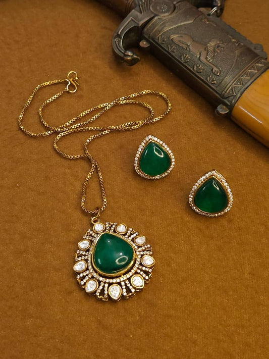 Kriya Emerald Pendant Set with Studs