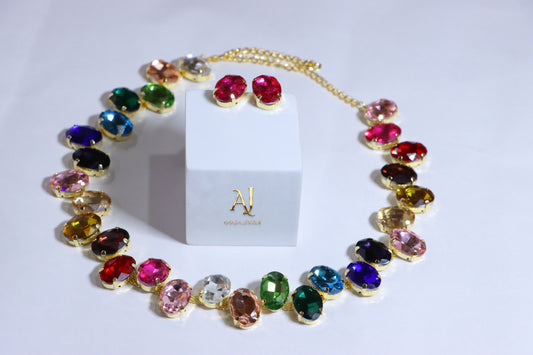 Multicoloured Stone Studed Necklace Set
