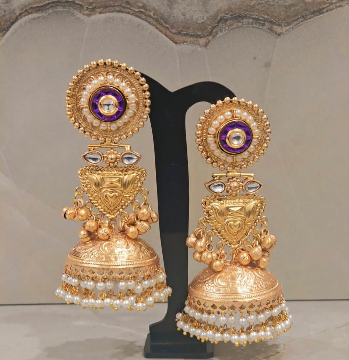Noor Brass Jhumkas (Purple)