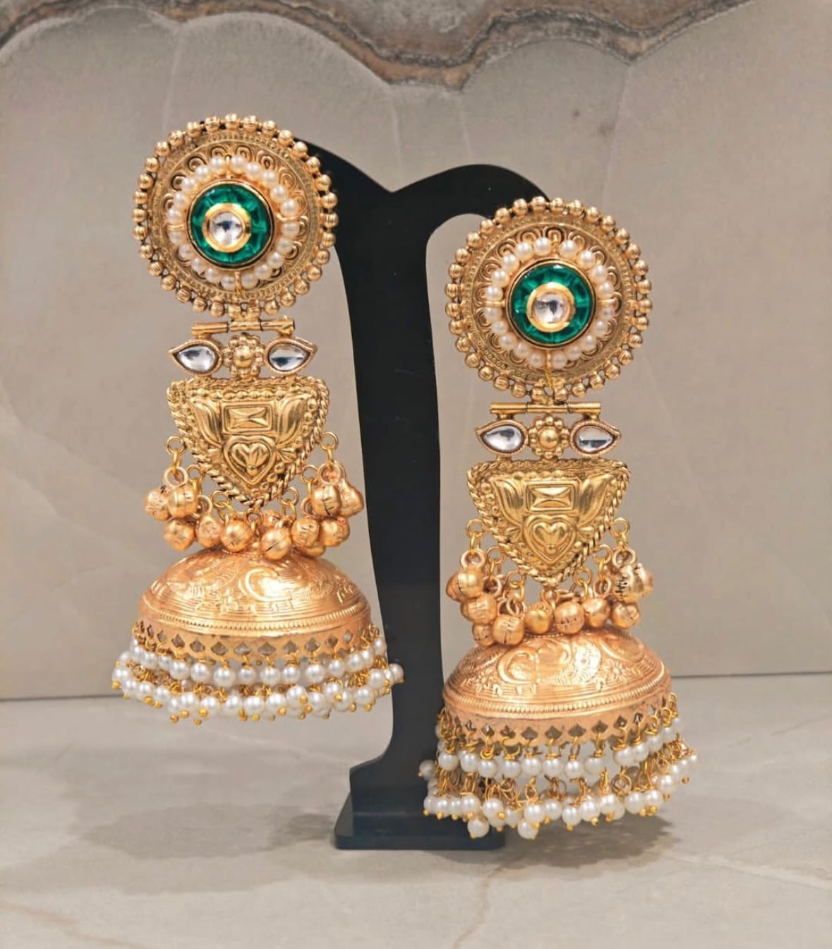 Noor Brass Jhumkas (Green)