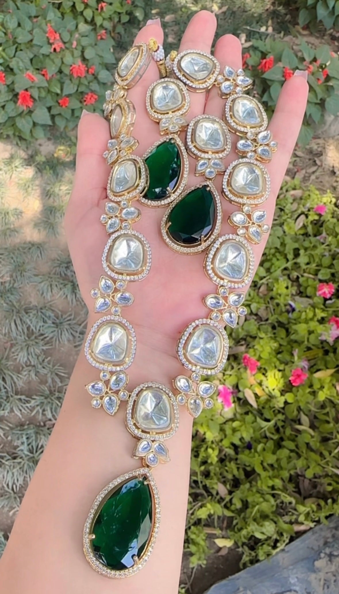 Polki Emerald Set
